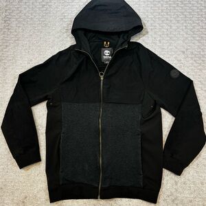 Timberland Men's Medium Black Waxed FZ Hoodie Jacket  Hooded Full Zip LOGO